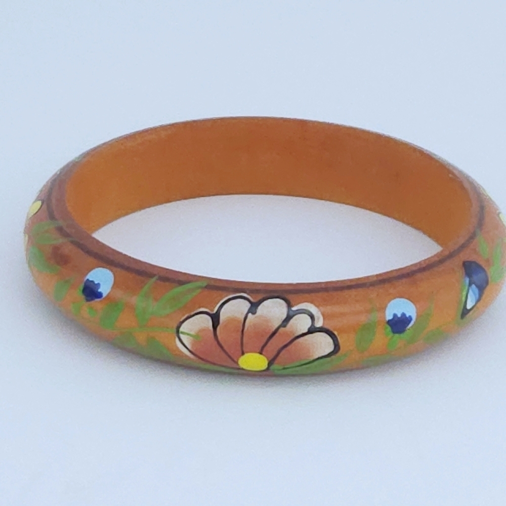 Vintage Boho Handpainted Floral Bangle Bracelet